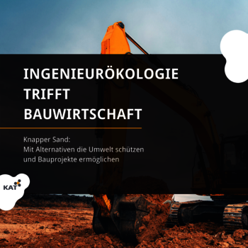 Symbolbild Projekt Sand Nachhaltigkeit in der Bauwirtschaft HS Magdeburg BMBF mit Bagger im Hintergrund und Schrift im Vordergrund