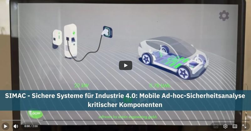 Auf einem Bildschirm sind ein Ladestecker und ein Auto grafisch dargestellt.