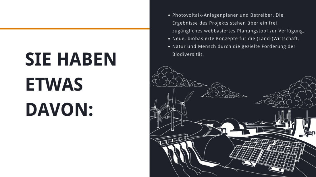 Grafik mit Text und Solarpanels zeigt Projekt Photovoltaik trifft Landschaftsökologie HS Anhalt